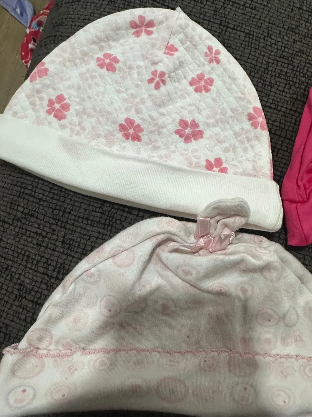 Baby Girls Pink and White Heart & Star Knit Hat Set set of 5